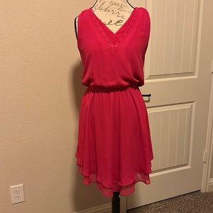 Pink dress with open back and sheer cover V neck